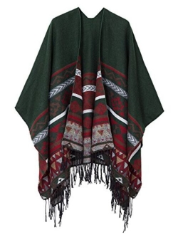 Women's Printed Tassel Open front Poncho Cape Cardigan Wrap Shawl