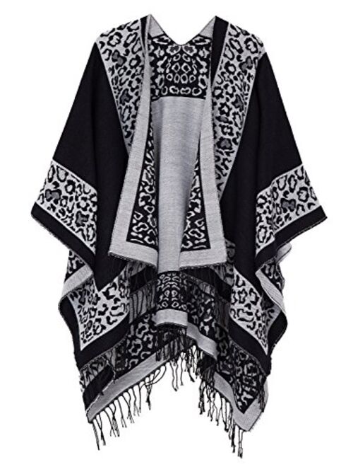 Urban CoCo Women's Printed Tassel Open front Poncho Cape Cardigan Wrap Shawl