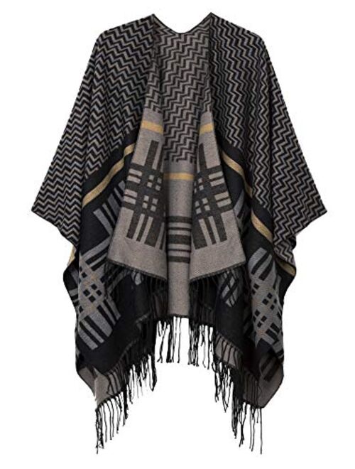 Urban CoCo Women's Printed Tassel Open front Poncho Cape Cardigan Wrap Shawl