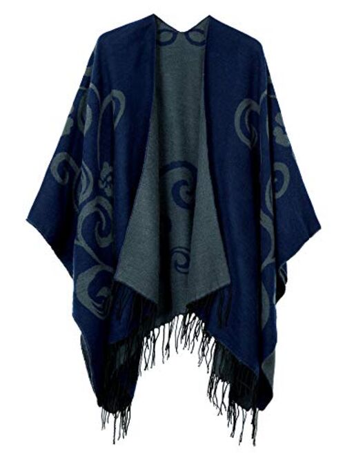 Urban CoCo Women's Printed Tassel Open front Poncho Cape Cardigan Wrap Shawl