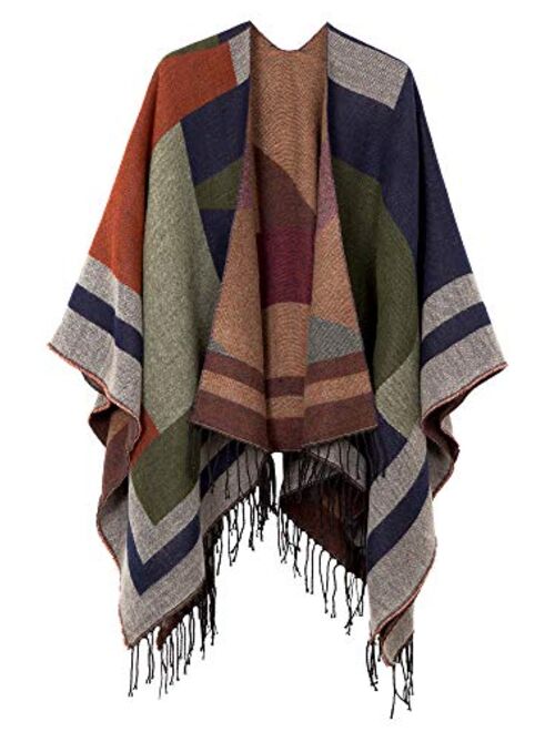 Urban CoCo Women's Printed Tassel Open front Poncho Cape Cardigan Wrap Shawl