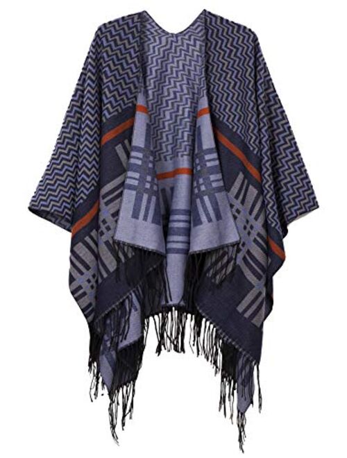 Urban CoCo Women's Printed Tassel Open front Poncho Cape Cardigan Wrap Shawl