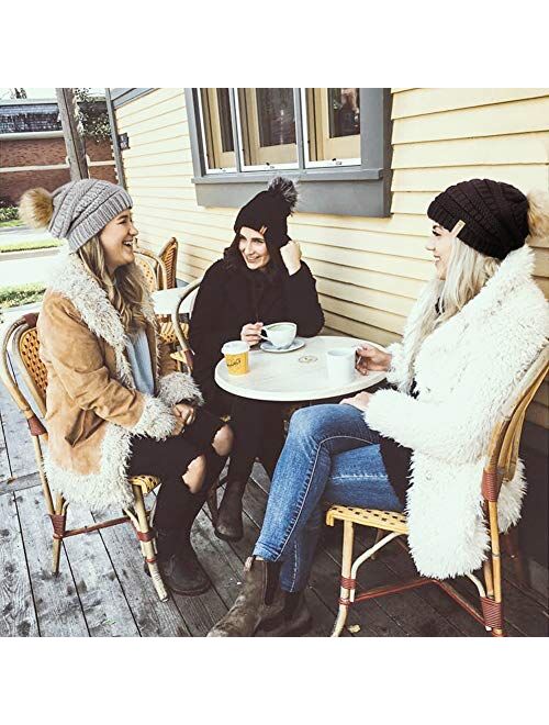 FURTALK Womens Winter Knit Slouchy Beanie Hat Warm Skull Ski Cap Faux Fur Pom Pom Hats for Women