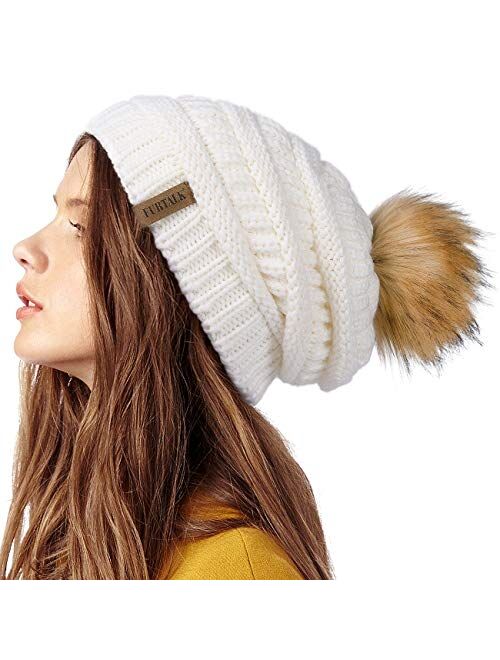 FURTALK Womens Winter Knit Slouchy Beanie Hat Warm Skull Ski Cap Faux Fur Pom Pom Hats for Women