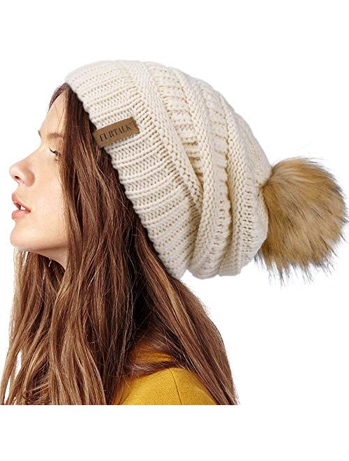 FURTALK Womens Winter Knit Slouchy Beanie Hat Warm Skull Ski Cap Faux Fur Pom Pom Hats for Women