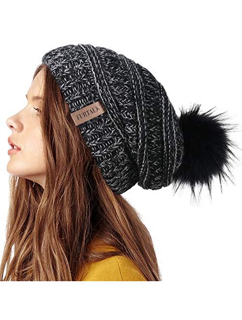 FURTALK Womens Winter Knit Slouchy Beanie Hat Warm Skull Ski Cap Faux Fur Pom Pom Hats for Women