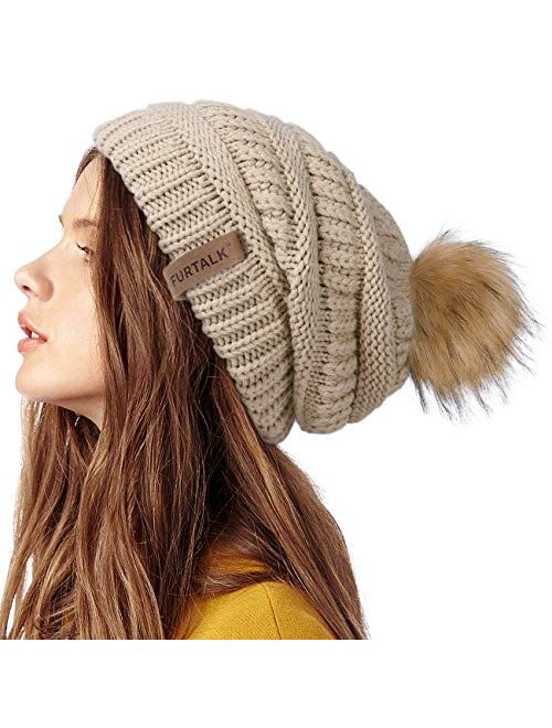 FURTALK Womens Winter Knit Slouchy Beanie Hat Warm Skull Ski Cap Faux Fur Pom Pom Hats for Women