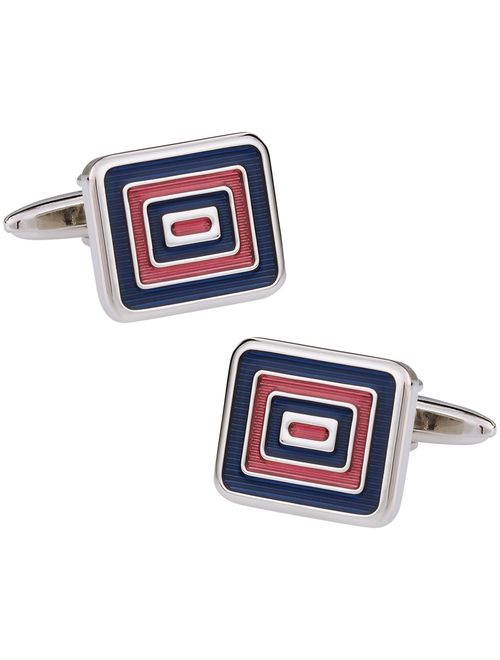 Cuff Daddy Silvertone Blue and Pink Enamel Cuff Links