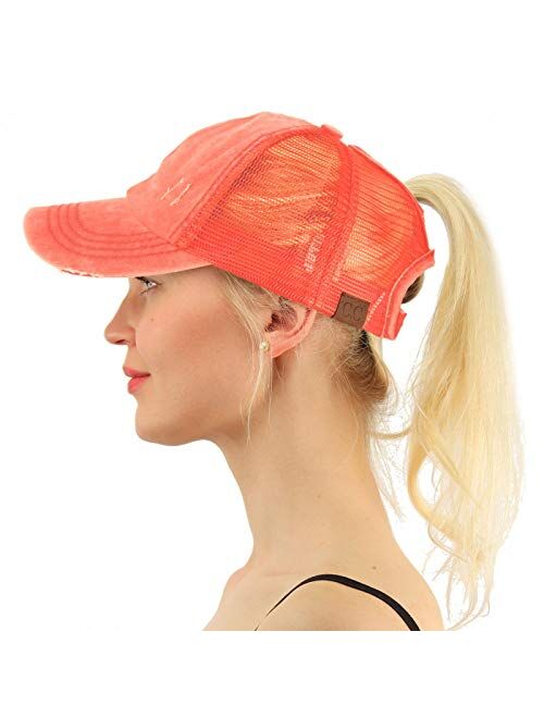 C.C Ponytail Messy Buns Trucker Ponycaps Plain Baseball Visor Cap Dad Hat