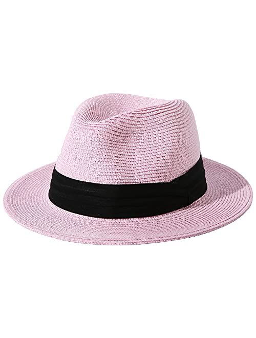 Jastore Little Kids Girls Boys Summer Fedora Straw Hat Wide Brim Floppy Beach Sun Visor Hat