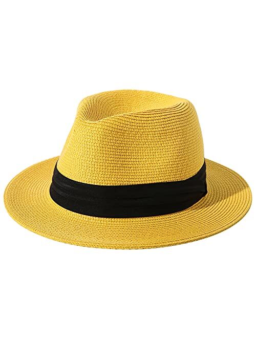 Jastore Little Kids Girls Boys Summer Fedora Straw Hat Wide Brim Floppy Beach Sun Visor Hat