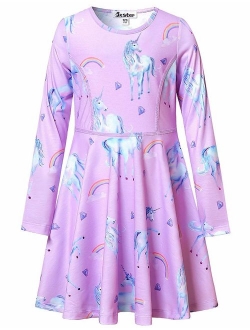 Girls Long Sleeve Dresses Kids Unicorn Clothes Cotton Outfits 3-13 Years
