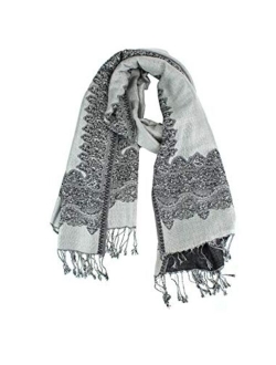 Paskmlna Border Pattern Double Layered Reversible Woven Pashmina Shawl Scarf Wrap Stole