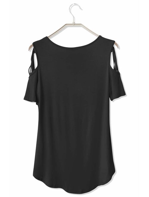 Adreamly Womens Loose Strappy Cold Shoulder Tops Basic T Shirts