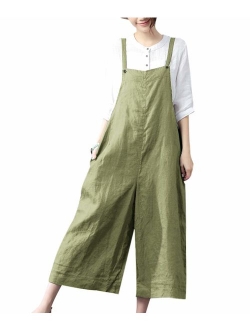 YESNO Women Casual Cropped Bib Pants Wide Leg Jumpsuits Rompers Overalls/w Pockets PZZ