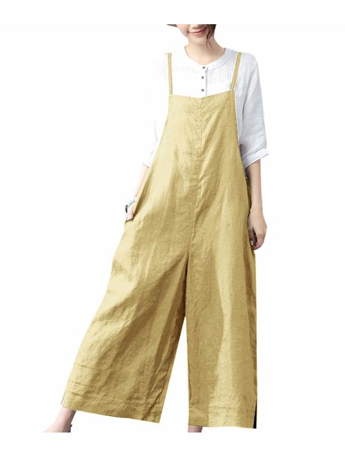 YESNO Women Casual Cropped Bib Pants Wide Leg Jumpsuits Rompers Overalls/w Pockets PZZ