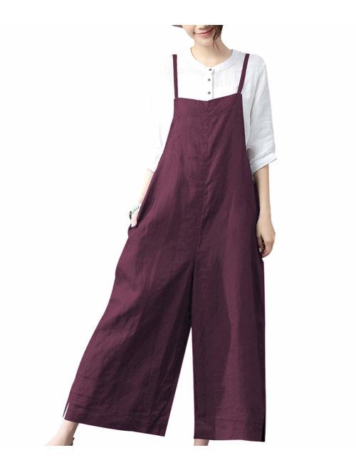 YESNO Women Casual Cropped Bib Pants Wide Leg Jumpsuits Rompers Overalls/w Pockets PZZ