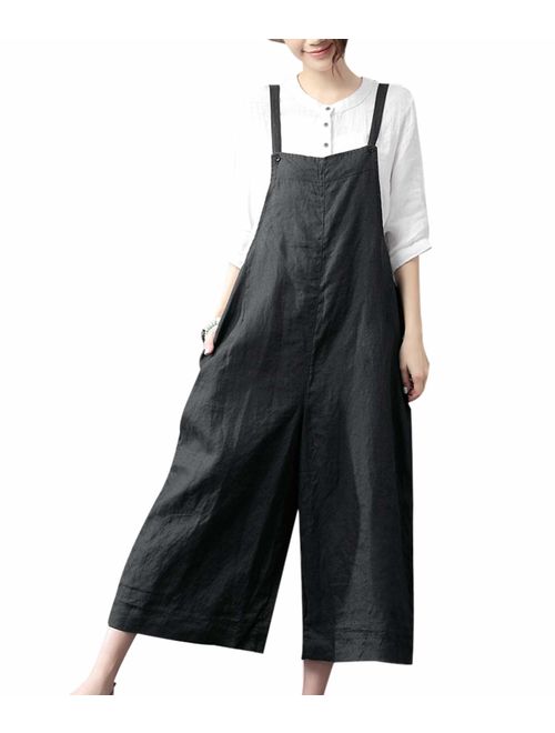 YESNO Women Casual Cropped Bib Pants Wide Leg Jumpsuits Rompers Overalls/w Pockets PZZ