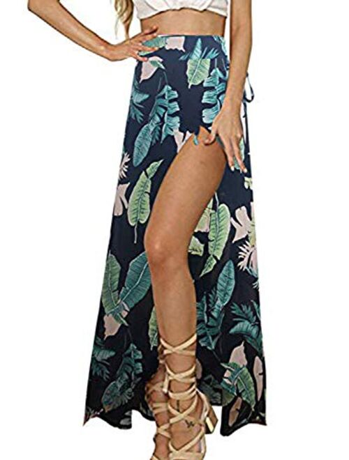 Yonala Womens Boho Floral Tie Up Waist Summer Beach Wrap Cover Up Maxi Skirt