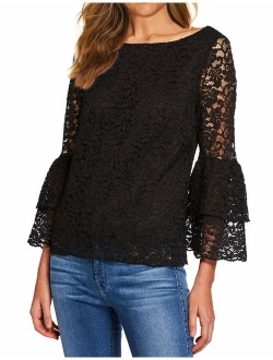 Tobrief Women's Short Sleeve/Long Sleeve Sexy Sheer Mesh Lace Blouse Peplum Top