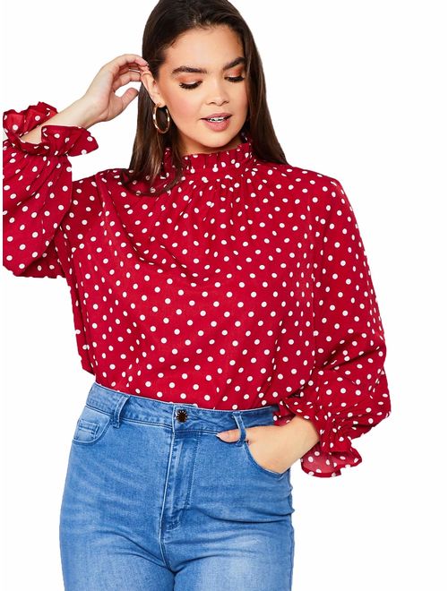 ROMWE Women's Floral Print Ruffle Puff Short Sleeve Casual Blouse Tops