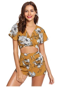 Women's 2 Piece Boho Floral Print Crop Cami Top with Shorts Set