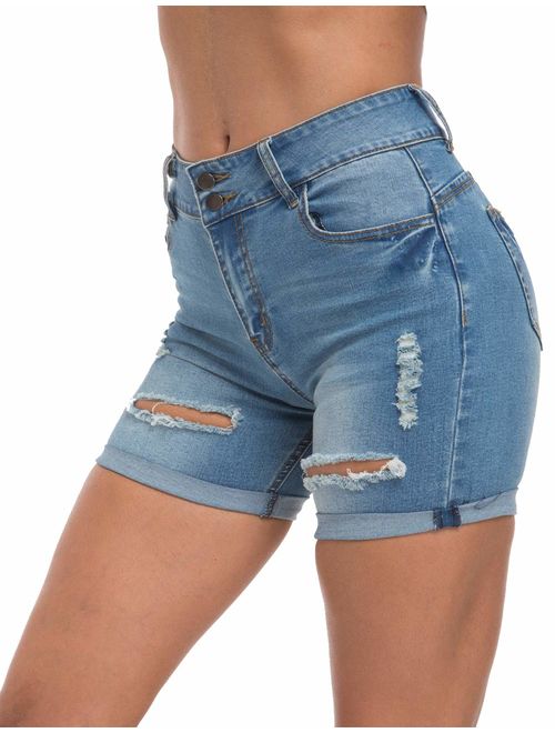 Tribear Women's Summer Ripped Hole High Waist Casual Short Jeans