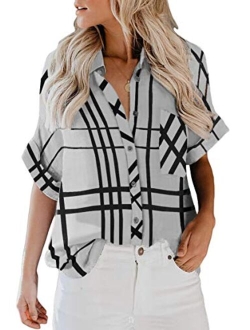 ZC&GF Women's Long Sleeve V-Neck Stripes Casual Blouses Pocket Button Down Shirt Tops