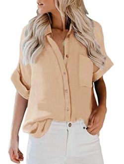 ZC&GF Women's Long Sleeve V-Neck Stripes Casual Blouses Pocket Button Down Shirt Tops