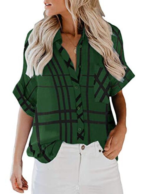 ZC&GF Women's Long Sleeve V-Neck Stripes Casual Blouses Pocket Button Down Shirt Tops