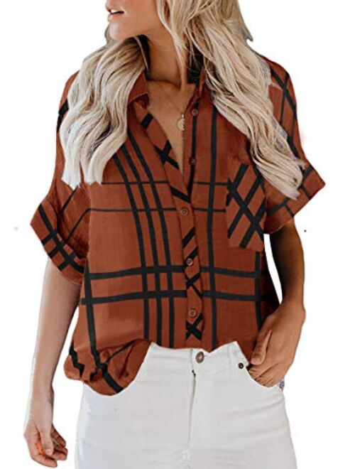 ZC&GF Women's Long Sleeve V-Neck Stripes Casual Blouses Pocket Button Down Shirt Tops