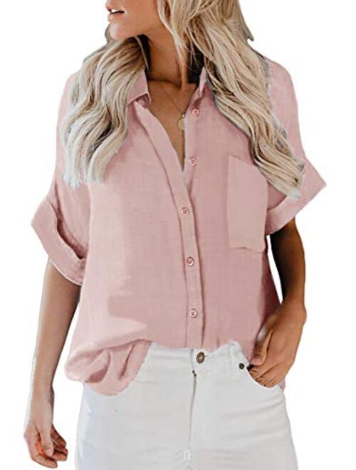 ZC&GF Women's Long Sleeve V-Neck Stripes Casual Blouses Pocket Button Down Shirt Tops