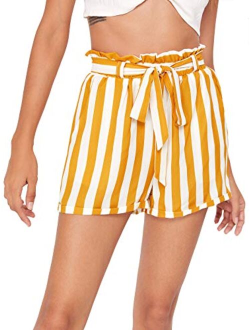 SweatyRocks Women's Casual Elastic Waist Striped Summer Beach Shorts with Pockets