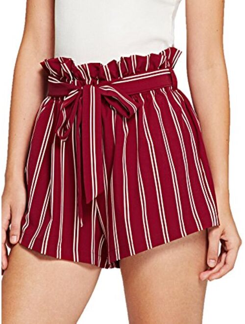 SweatyRocks Women's Casual Elastic Waist Striped Summer Beach Shorts with Pockets