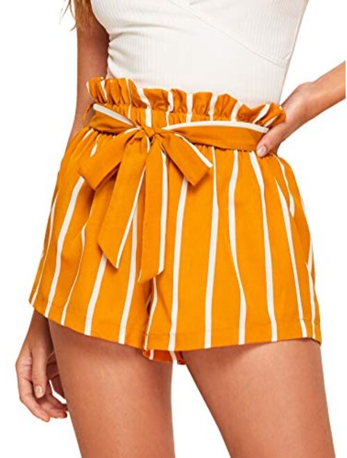 SweatyRocks Women's Casual Elastic Waist Striped Summer Beach Shorts with Pockets