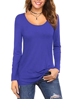 Amoretu Womens Scoop Neck Short/Long Sleeve Tee Tops Cotton T-Shirts Blouses