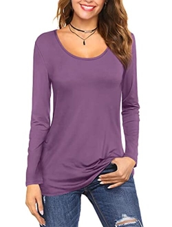 Amoretu Womens Scoop Neck Short/Long Sleeve Tee Tops Cotton T-Shirts Blouses