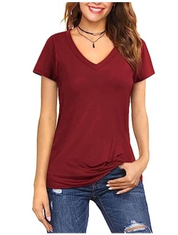 Amoretu Womens Scoop Neck Short/Long Sleeve Tee Tops Cotton T-Shirts Blouses