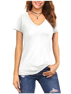 Amoretu Womens Scoop Neck Short/Long Sleeve Tee Tops Cotton T-Shirts Blouses