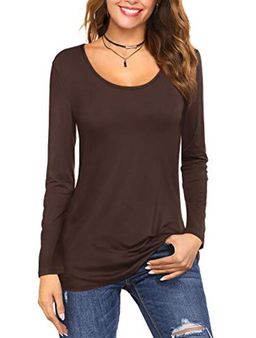 Amoretu Womens Scoop Neck Short/Long Sleeve Tee Tops Cotton T-Shirts Blouses