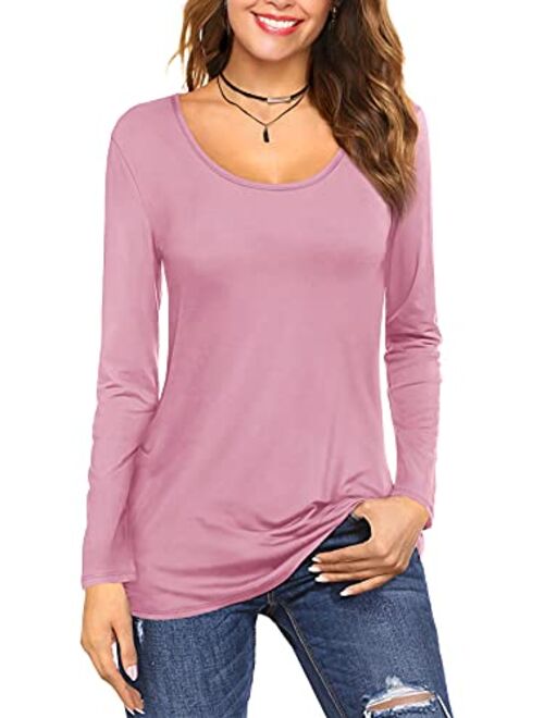 Amoretu Womens Scoop Neck Short/Long Sleeve Tee Tops Cotton T-Shirts Blouses