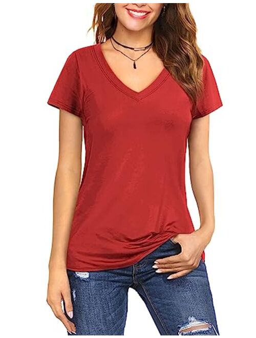 Amoretu Womens Scoop Neck Short/Long Sleeve Tee Tops Cotton T-Shirts Blouses