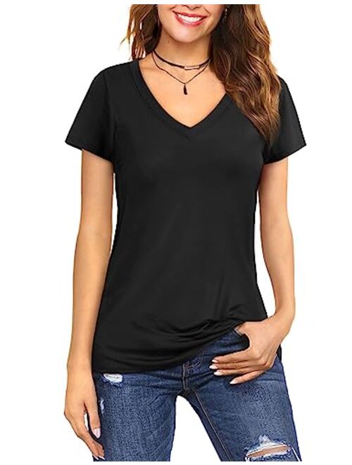 Amoretu Womens Scoop Neck Short/Long Sleeve Tee Tops Cotton T-Shirts Blouses