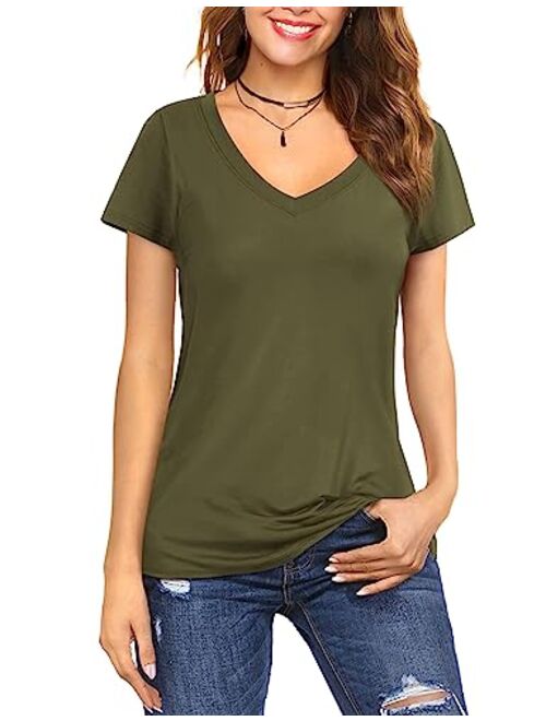 Amoretu Womens Scoop Neck Short/Long Sleeve Tee Tops Cotton T-Shirts Blouses