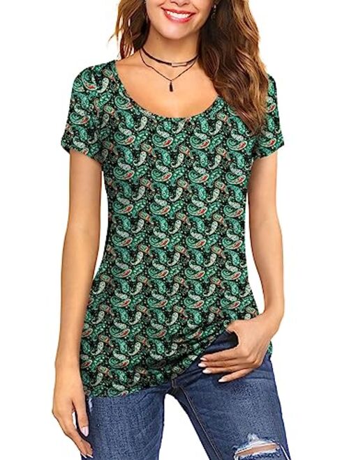 Amoretu Womens Scoop Neck Short/Long Sleeve Tee Tops Cotton T-Shirts Blouses