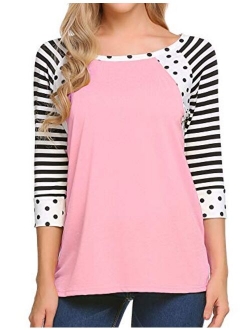 Zeagoo Women's Polka Dots Shirt Striped 3/4 Sleeve Casual Scoop Neck Tops Tee S-XXXL