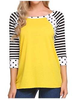 Zeagoo Women's Polka Dots Shirt Striped 3/4 Sleeve Casual Scoop Neck Tops Tee S-XXXL