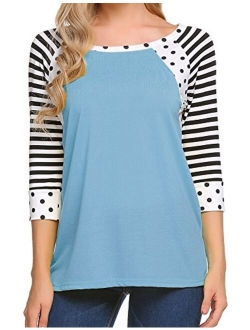 Zeagoo Women's Polka Dots Shirt Striped 3/4 Sleeve Casual Scoop Neck Tops Tee S-XXXL