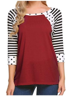 Zeagoo Women's Polka Dots Shirt Striped 3/4 Sleeve Casual Scoop Neck Tops Tee S-XXXL