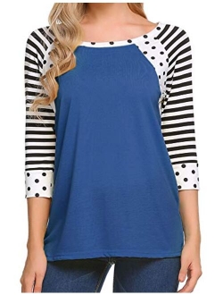 Zeagoo Women's Polka Dots Shirt Striped 3/4 Sleeve Casual Scoop Neck Tops Tee S-XXXL